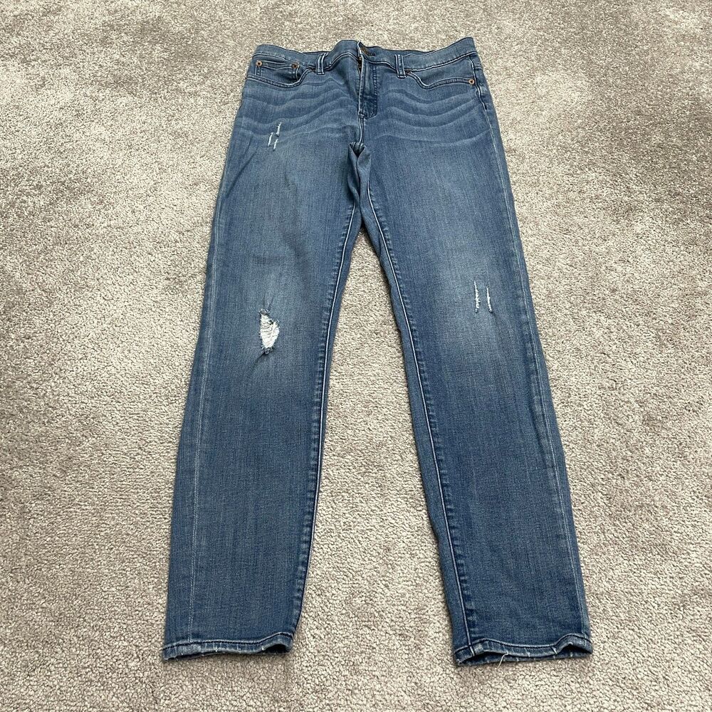 J.Crew Stretch High Rise Skinny Denim Jeans Women 30x28 9" Bella Wash Distressed